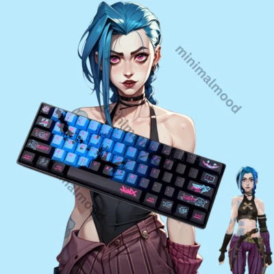 League of Legends Arcane Jinx Keyboard Keycaps Powder Arcane Gift 137 Keys PBT - Image 1 of 4