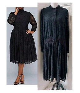 Girl With Curves X Lane Bryant Dress Size 20 NWT Pleated Black Lace Pockets - Picture 1 of 21