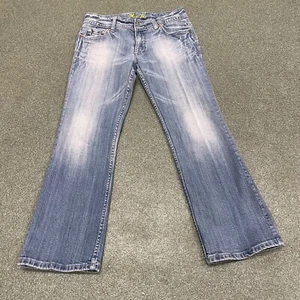 Miss Me Jeans Womens 29 Blue Straight Leg Flap Pockets Stretch Denim Low Rise - Picture 1 of 19
