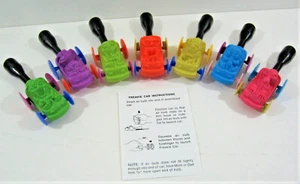 Vintage Complete Set of 7 Freakies Cereal Toy Prem Balloon Cars Old Store Stock - Foto 1 di 8
