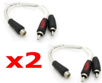 2 PCS - PREMIUM WHITE RCA Y-ADAPTERS 1 FEMALE TO 2 MALE CAR MARINE AMP SPLITTER - Image 1 of 2