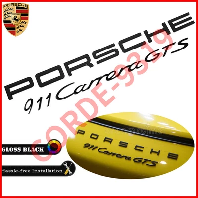 Juego de 4 piezas de letras negras brillantes Porsche 911 Carrera GTS insignia trasera emblema cubierta tapa Foto 1 de 4