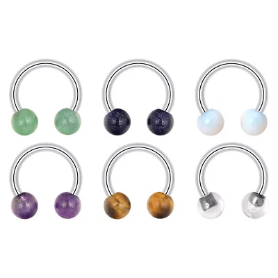 14G Surgical Steel Nose Septum Ring Earrings Cartilage Horseshoe Hoop Stone Ball - Image 1 of 4