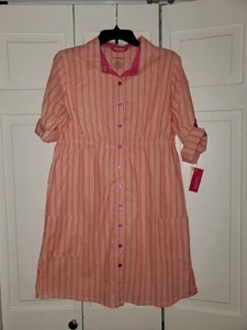 Xhilaration -Button Up Sleepshirt/Lounge Dress - sz XL -Pink/Orange/White Stripe - Picture 1 of 4