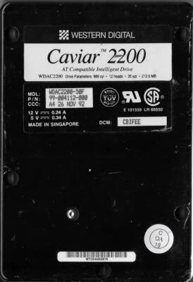 Western Digital WDAC2200-50F 212.6MB Ide Hard Drive  P/N: 99-004112-000 - Image 1 of 2