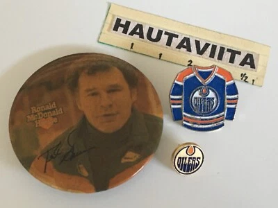 Prendedores de camiseta Edmonton Oilers + Prendedor Asst Coach TedGreen 1984 Ronald McDonald House Foto 1 de 3