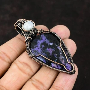 Gift For Her Copper Russian Charoite Gemstone Jewelry Wire Wrapped Pendant 2.87" - Picture 1 of 7