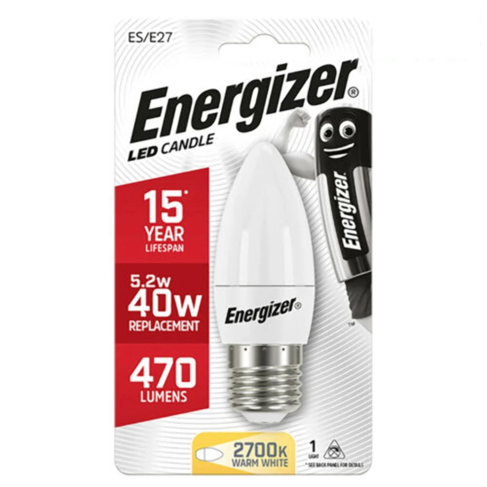 ENERGIZER LED CANDLE S8881 WHITE BULB ES/E27 2700K WARM WHITE 5.2W/40W 470LM NEW - Image 1 of 1