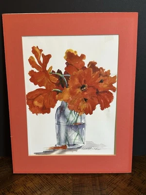 Colette Pitcher Signed Print "Red Poppies" Watercolor Floral Art Matted 14"x11" - Image 1 of 4