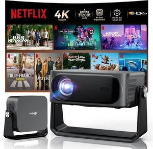 [1200 ANSI/Auto Focus & Keystone/Built-in APPs] 4K Outdoor Projector bundle - Picture 1 of 9