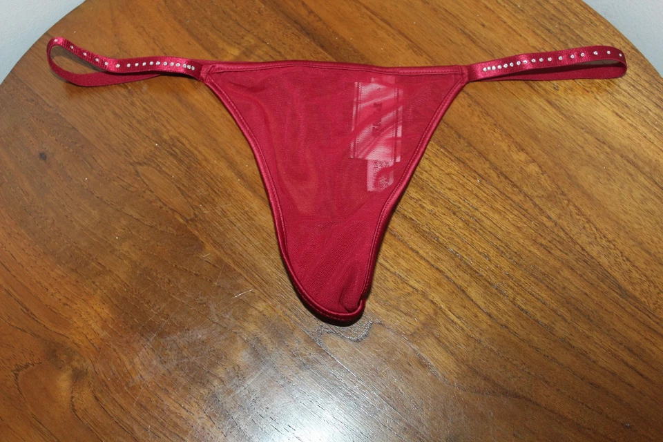 VICTORIA'S SECRET PINK V-STRING MESH RHINESTONE STRAP RED LACQUER SIZE S, M & L - Image 1 of 1