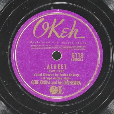GENE KRUPA Alreet / Georgia On My Mind OKEH 6118 VG- 78 1941 Big Band 10" Jazz Foto 1 de 4