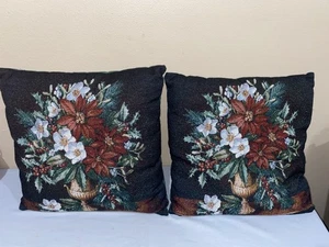 Paar Gobelin Kissen Weihnachtsstrauß Mohawk Home Blumen Weihnachtsstern Vintage (ToteSSS) - Bild 1 von 2