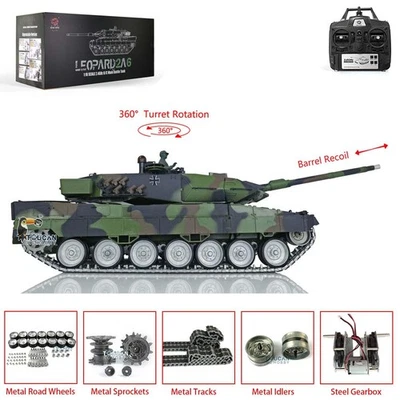 Henglong 1/16 7.0 RC Tanks 3889 Leopard2A6 W/ Rubbers Barrel Recoil Metal Track - Image 1 of 4