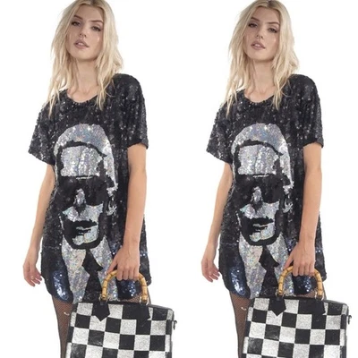 House of Mua Mua Karletto Sequin Maxi Tee Dress Medium - Image 1 of 4