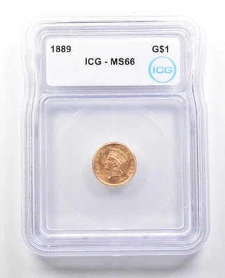 1889 $1 Indian Princess Head Gold Dollar MS66 ICG *4338 - Image 1 of 3