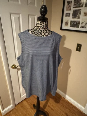 Camiseta sin mangas Croft & Barrow cuello barco rayas azules y blancas 100 % algodón 1X Nueva Foto 1 de 4