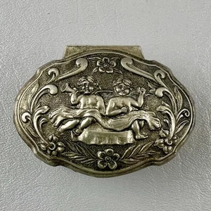 Vintage Silver Plate Metal Embossed Cupids Trinket Jewelry Box Japan Red Velvet - Picture 1 of 12