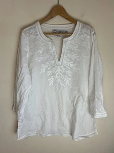 Gretchen Scott XL tunica top blusa bianca ricamata boho reef copricostume spiaggia - Foto 1 di 4