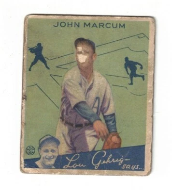 1934 Goudey Baseball JOHN MARCUM card #69 PHILADELPHIA ATHLETICS grades POOR - Image 1 of 2