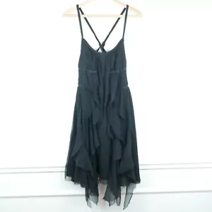 Vintage Size 2 Dress 100% Silk Black Whimsigoth Fairy Steampunk Y2K Asymmetric - Picture 1 of 8