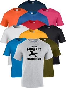 Unicorn Unisex Totally Addicted To Unicorns Glitter Bling Funny Gift T Shirt - Picture 1 of 12