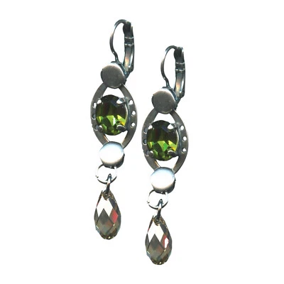Pendientes Mariana Helecho Colgantes Verde y Plata Noche Cristales Austriacos My Trea... Foto 1 de 3