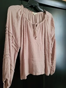 Kori America Long Sleeved Tassle Tie Peasant Blouse Light Cocoa Size Small - Picture 1 of 4
