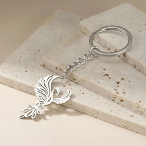 New Burning Phoenix Keychain Stainless Steel Key Chain Punk Animal Bird Jewelry - Picture 1 of 18