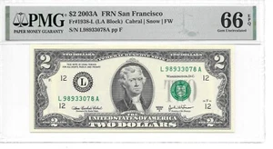 2003A San Francisco $2 FRN Sheet Note LA Block PMG 66 EPQ Gem Uncirculated - Picture 1 of 2