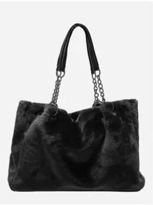 Black Fuzzy Chain Tote Bag - Picture 1 of 5