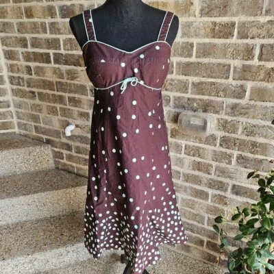 Vintage 90s Karin Stevens Dress Brown And Teal Polka Dot Size 6 - Image 1 of 4