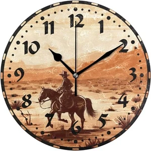 Vintage Western Cowboy Wall Clock Silent Non Ticking 10 Inch Battery Operated... - Picture 1 of 6