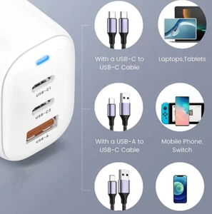 65W GaN Charger PD For Laptop iphone 15 Pro M Samsung USB C USB A ipad Macbook - Picture 1 of 5