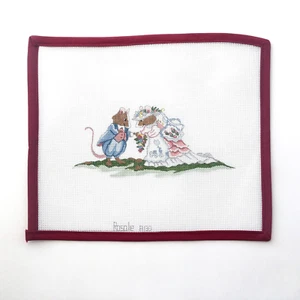 ROSALIE PETERS Handpainted Needlepoint Canvas Mouse Wedding Announcement 18 Mesh - Picture 1 of 3
