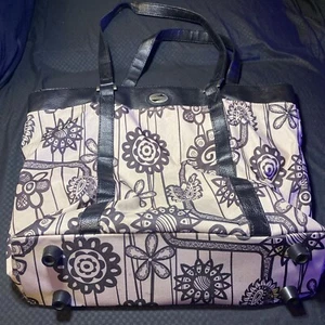 American Tourister Travel Bag Black Taupe Tan Floral Print Carry On Tote Bag - Picture 1 of 8