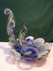 Vintage ~ Murano Art Glass Rooster Standing on a bowl dish Figurine Blue & White
