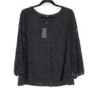 Koan Women's Size 48 US XL Long Sleeve Scoop Neck Lace Pullover Top Blouse Black