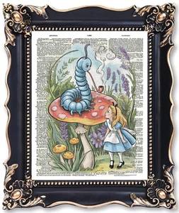 SIGNED Alice In Wonderland Caterpillar Dictionary Page Art Print Book Wall Decor - Picture 1 of 4