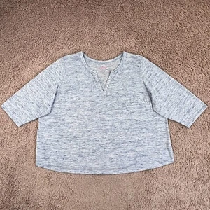 WOMAN WITHIN Heathered Blue 3/4-Sleeve Notch V-Neck Basic Knit Tee Womens 3X - Picture 1 of 14