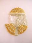 Beaded Applique of Egyptian Pharao Head profile gold and silver seed beads white