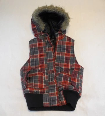 Maurice’s Women’s Hooded Winter Vest.  Faux Fur Collar. Plaid Adorable Sz. Small - Image 1 of 4