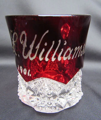 1906 Ruby Stain EAPG Pattern Glass Button Arches Personalized Eva Williamson Mug - Image 1 of 3