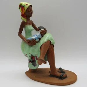 Vintage Jamaica Handmade Red Clay Figurine Seated Woman Holding Baby Folk Art  - Picture 1 of 7