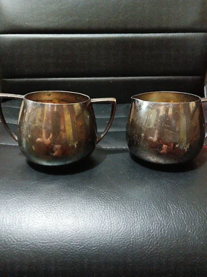 Tigela de creme e açúcar vintage Empire Crafts quadrupla folheada - Imagem 1 de 3