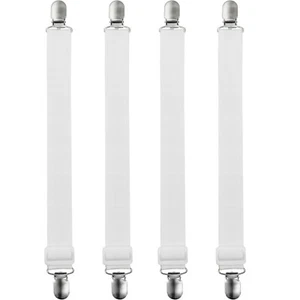 TRIXES White Bed Sheet Clips x4 NEW Elastic Suspender Style Fasteners for Sheets - Picture 1 of 9