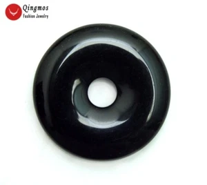 40mm Natural Donuts Shape Black Agate Pendant for Women Fine Jewelry pen104 - Foto 1 di 12