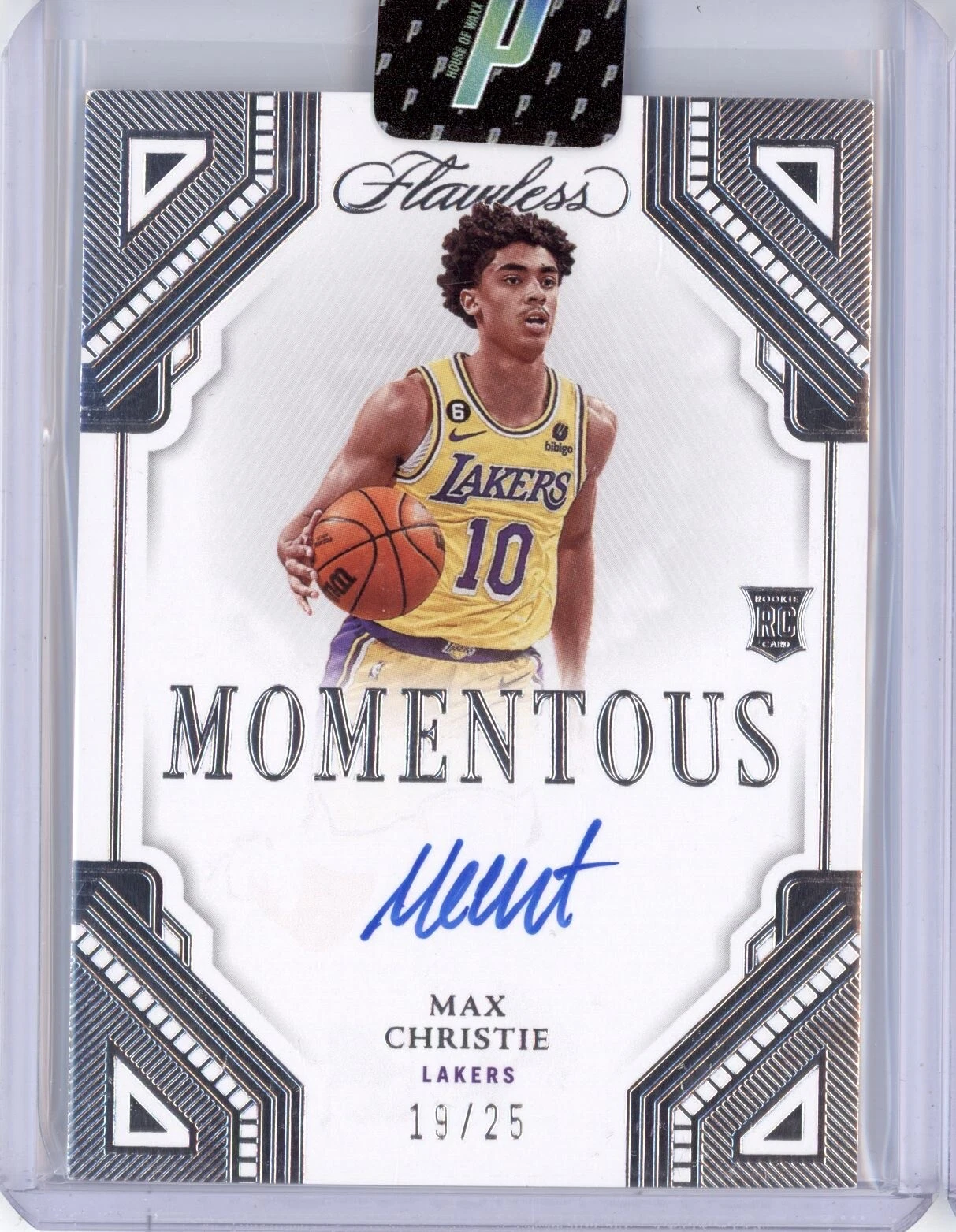 MAX CHRISTIE 2022-23 PANINI FLAWLESS ROOKIE MOMENTOUS AUTOGRAPH AUTO 19/25 RC