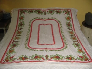 Vintage 1950's Christmas Tablecloth  Ornaments Candles, Bells, Pine Stars 50 x58 - Picture 1 of 12
