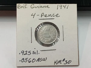 High Grade 1941 British Guiana 4 Pence Fourpence Silver! Nice! Low Mintage - Picture 1 of 3